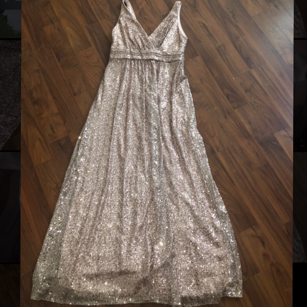 David’s bridal floor length pink bridesmaids dress